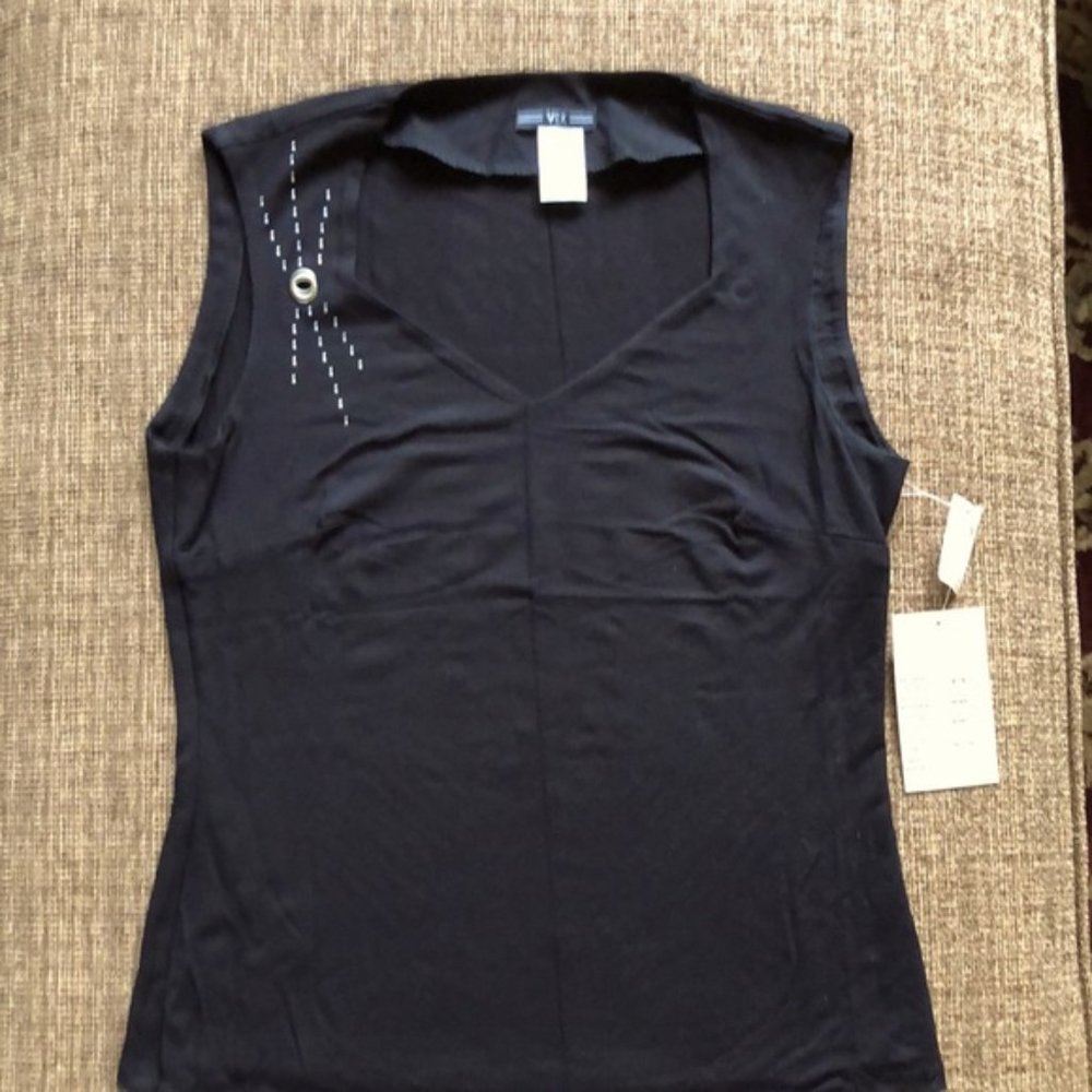 Black Sleeveless Top with Silver Gromet